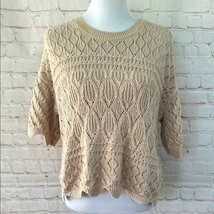 Splendid Beige Knit Short Sleeve Sweater size Large